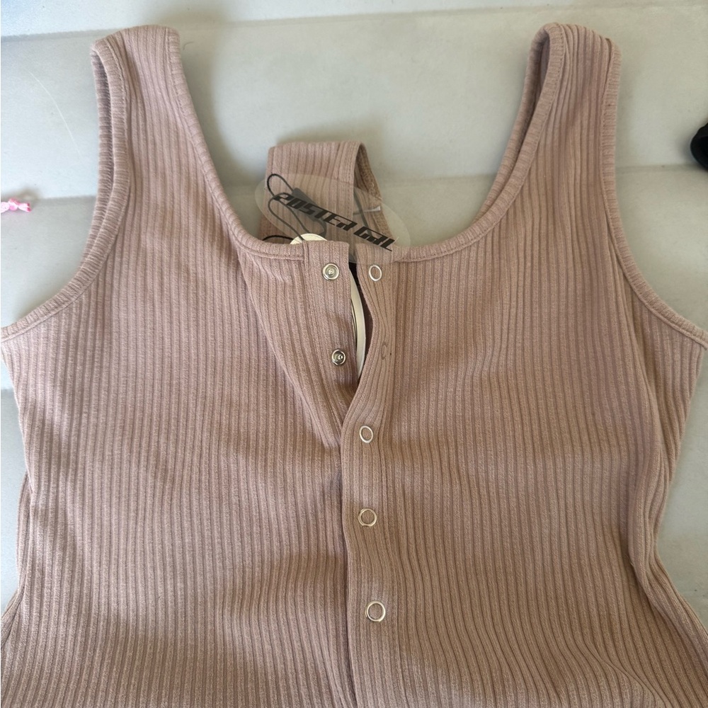 POSTER GIRL Ribbed Beige Tank Top